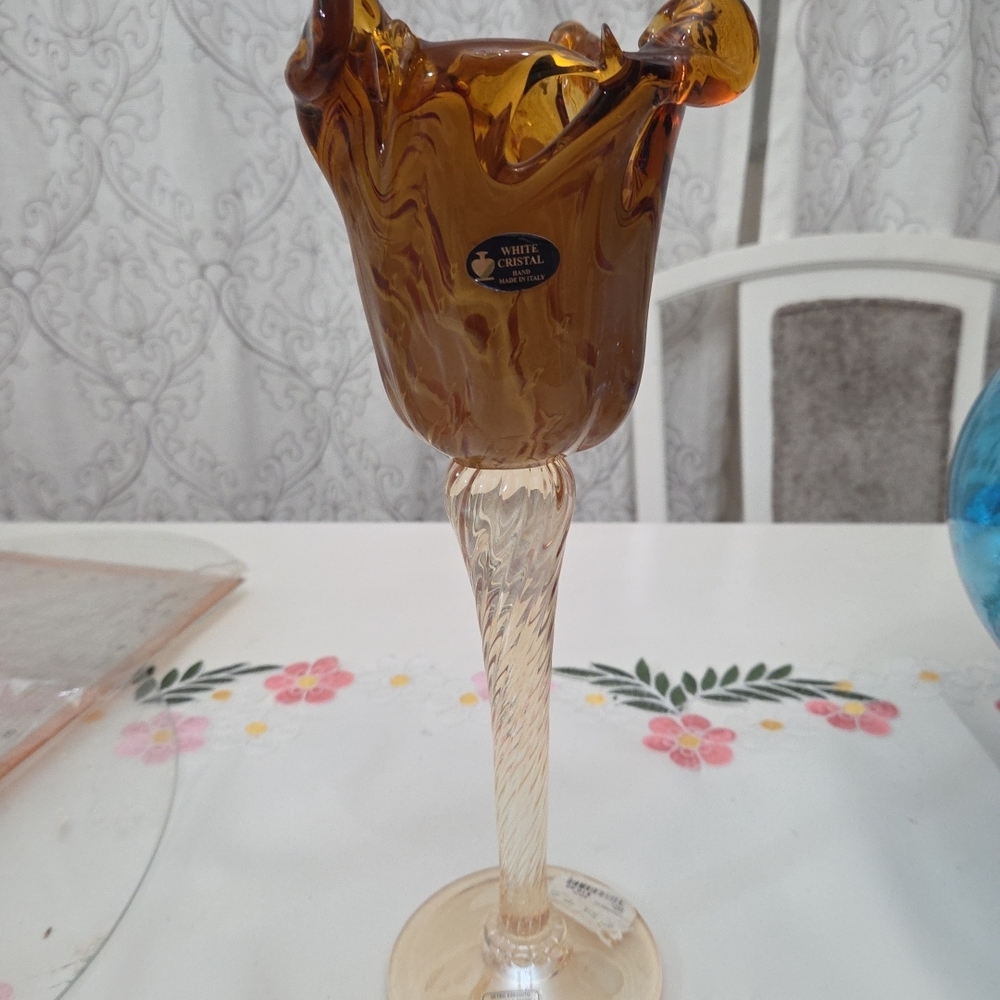 Murano Amber Art Glass Goblet 14"in